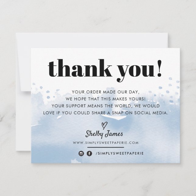 Carte De Remerciements AFFAIRES GRÂCE à l'aquarelle moderne bleu pâle LOG (Devant)
