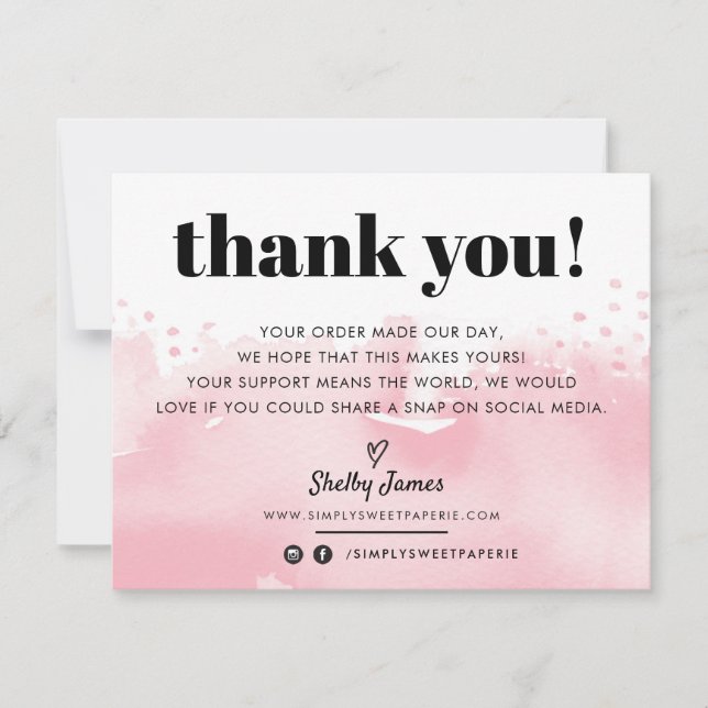 Carte De Remerciements AFFAIRES GRÂCE à l'aquarelle moderne joli LOGO ros (Devant)