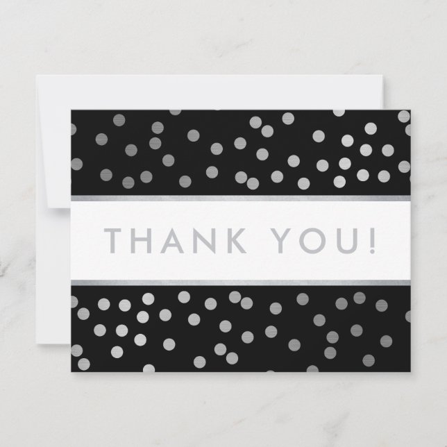 Carte De Remerciements AFFAIRES GRÂCE au spot de confetti argent glam mod (Devant)