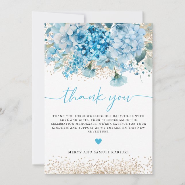Carte De Remerciements Affiche de bienvenue de Baby shower Floral Blue Go (Devant)