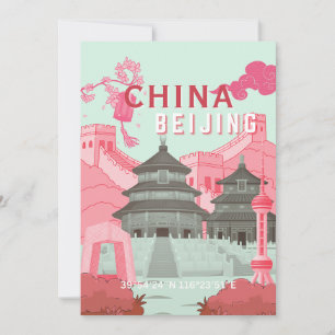 Carte De Remerciements Affiche de voyage à Pékin Chine Art vert menthe,