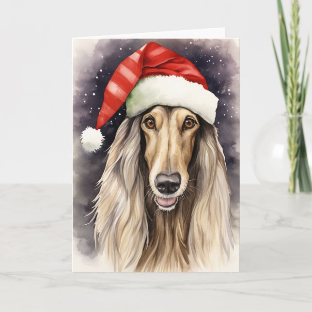 Carte De Remerciements Afghan Hound Chien Noël Père Noël Paws Festival (Devant)