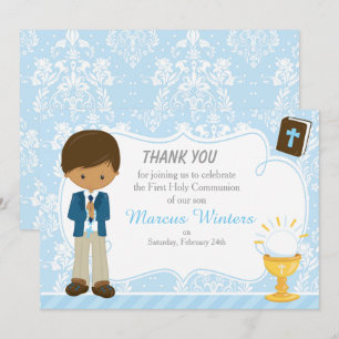 Carte De Remerciements African American Boy First Communion Damask