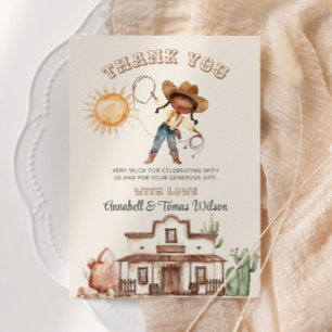 Carte De Remerciements Afro Cowgirl Western Girl Ranch Baby shower Cactus