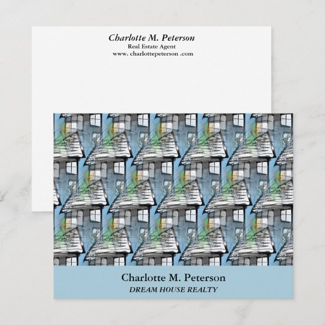 Carte De Remerciements Agent immobilier Motif Maison bleue (Devant / Derrière)