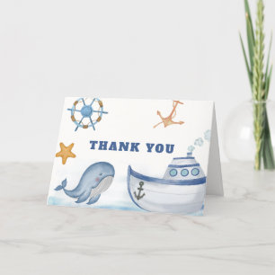 Carte De Remerciements Ahoy Boy Whale Baby shower de bateau à voile