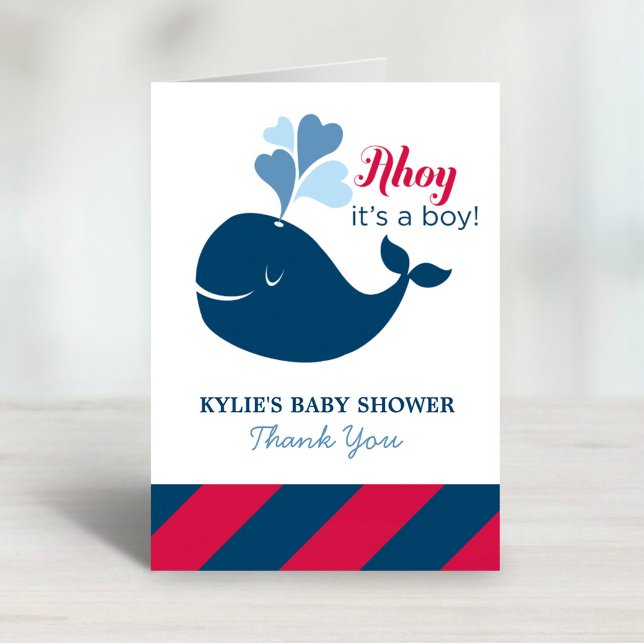 Carte De Remerciements Ahoy, c'est un Baby shower de baleines nautiques d (Créateur téléchargé)