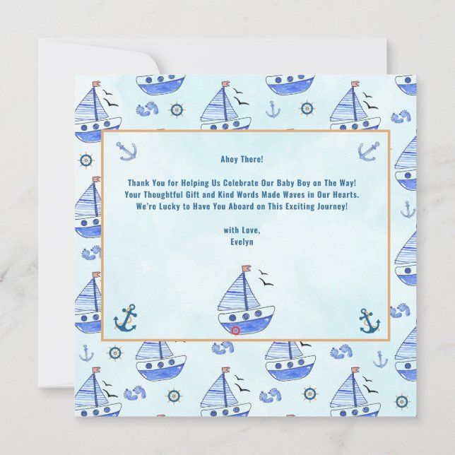 Carte De Remerciements Ahoy c'est un Boy Sailboat Baby shower nautique (Dos)