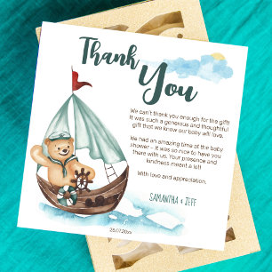 Carte De Remerciements Ahoy c'est un garçon baby shower d'ours en peluche