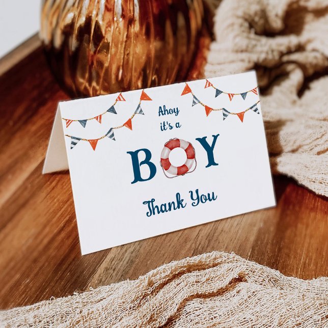 Carte De Remerciements Ahoy C'est un garçon Baby shower nautique (Créateur téléchargé)