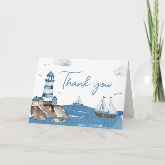 Carte De Remerciements Ahoy It’s A Boy Nautical (Devant)