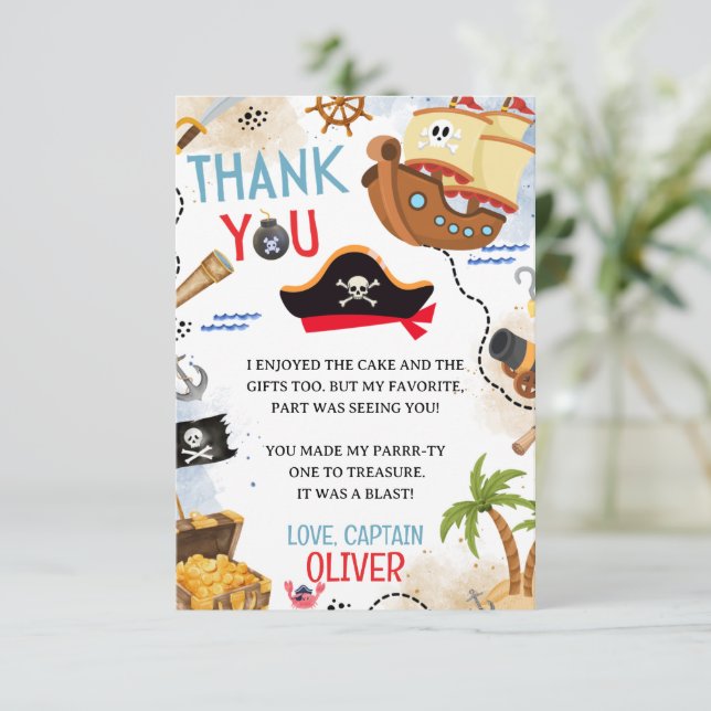Carte De Remerciements Ahoy Matey Pirate Birthday Thank You Card (Debout devant)