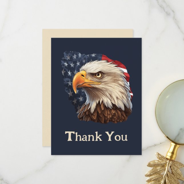 Carte De Remerciements Aigle à drapeau américain (Devant/Arrière en situation)