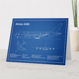 Carte De Remerciements Airbus a380 - Plan de dessin de blueprint d'avion 