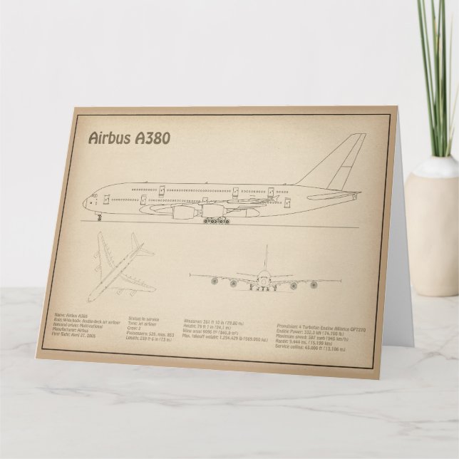 Carte De Remerciements Airbus a380 - Plan de dessin du plan directeur de  (Devant)