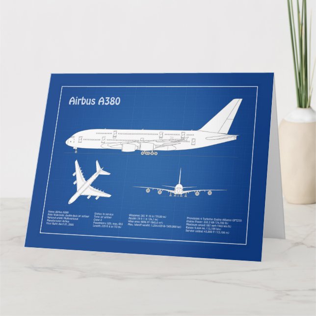 Carte De Remerciements Airbus a380 - Plans de dessin de plan d'avion ABD (Devant)