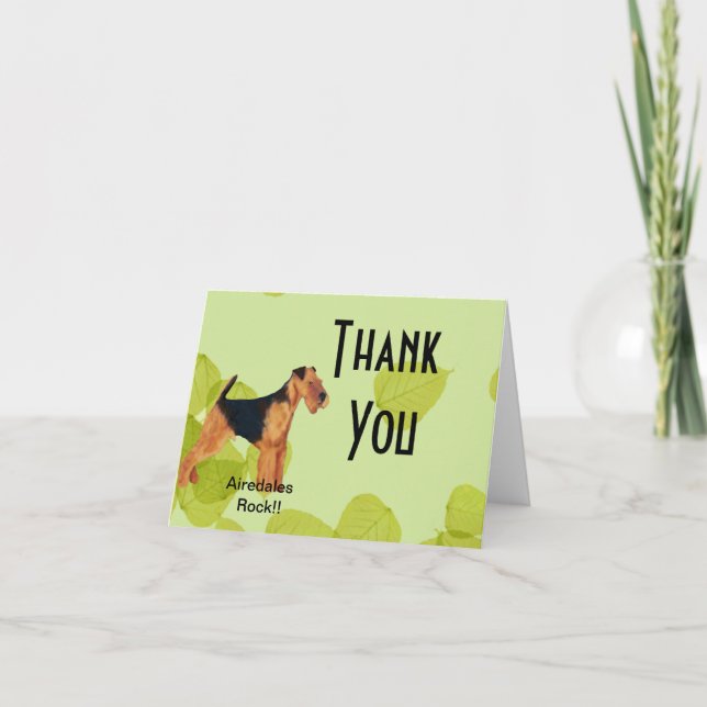 Carte De Remerciements Airedale Terrier ~ Design Feuille vert (Devant)