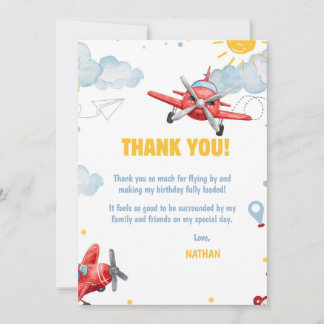 Carte De Remerciements Airplane Aviation Any Age Birthday Party