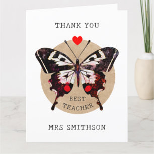 Carte De Remerciements Ajouter le nom mignon papillon Vintage Coeur meill