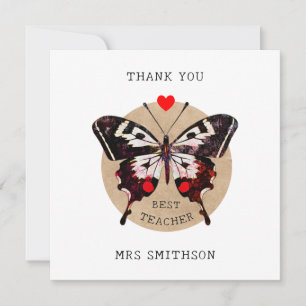 Carte De Remerciements Ajouter le nom mignon papillon Vintage Coeur meill