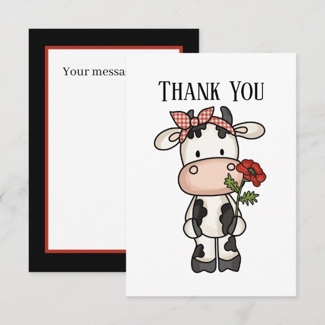 Carte De Remerciements Ajouter un message à la vache mignonne (Devant / Derrière)