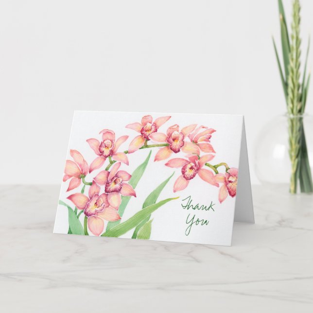 Carte De Remerciements Ajouter votre texte | Aquarelle Fleurs roses (Devant)