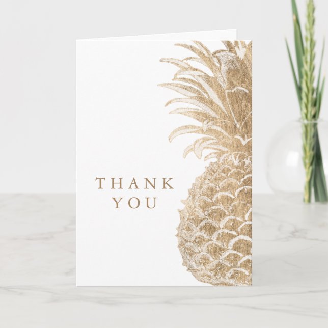 Carte De Remerciements Ajouter votre texte | Pinneapple Tropical Or (Devant)