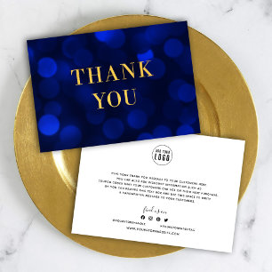 Carte De Remerciements Ajoutez Votre Logo Sapphire Blue Bokeh Lights Faux