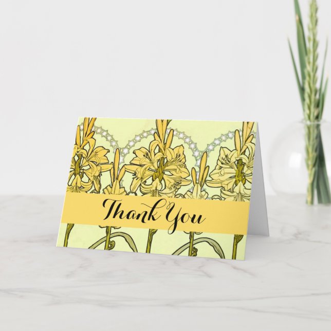 Carte De Remerciements Alfonse Mucha Art Nouveau Lily motif floral (Devant)