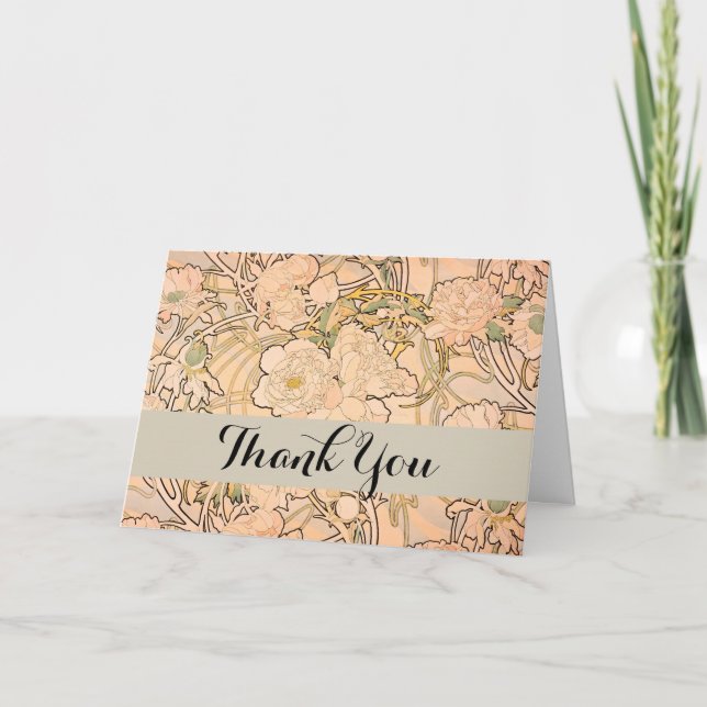 Carte De Remerciements Alfonse Mucha Art Nouveau Peonies (Devant)