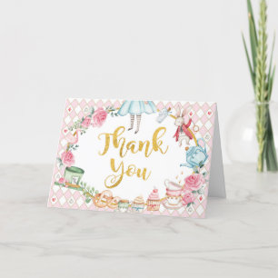 Carte De Remerciements Alice au pays des merveilles Soirée Thé d'annivers