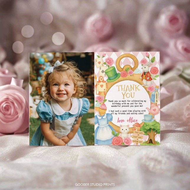 Carte De Remerciements Alice dans l'Onederland Tea Party Anniversaire Pho (Créateur téléchargé)