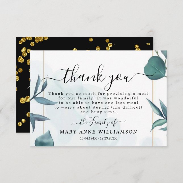 Carte de remerciements alimentaire funéraire botan (Devant / Derrière)