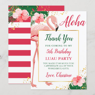 Carte De Remerciements Aloha Flamant Rose Floral Tropical Anniversaire