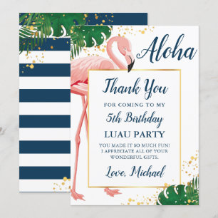 Carte De Remerciements Aloha Flamingo Bleu Or Tropical Anniversaire