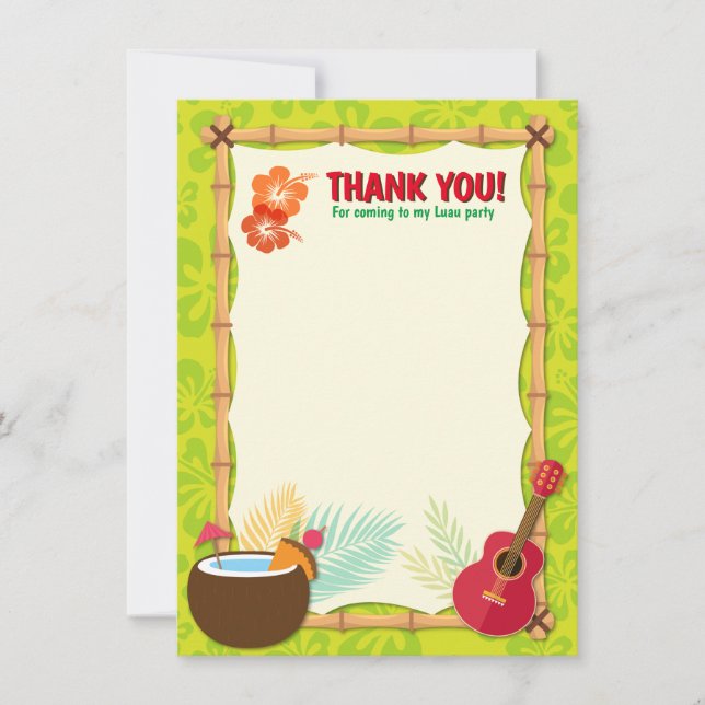 Carte De Remerciements Aloha Luau Hawaiian Baby shower d'anniversaire Tro (Devant)