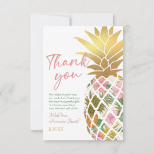Carte De Remerciements Aloha Tropical Ananas Fête des mariées feuille or