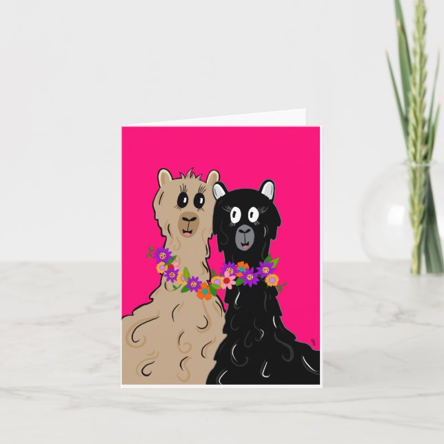 Carte De Remerciements Alpaca avec collier de fleurs (Devant)