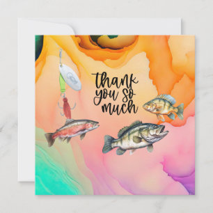 Carte De Remerciements Amateurs de pêche Poisson Hook aquarelle