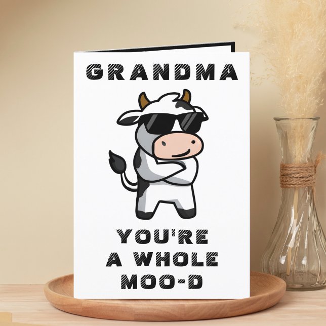 Carte De Remerciements Ambiance Moo Vache Amusante Grand-mère Joyeux anni (Funny Cow Moo Mood Grandmother Happy Birthday Thank You Card)