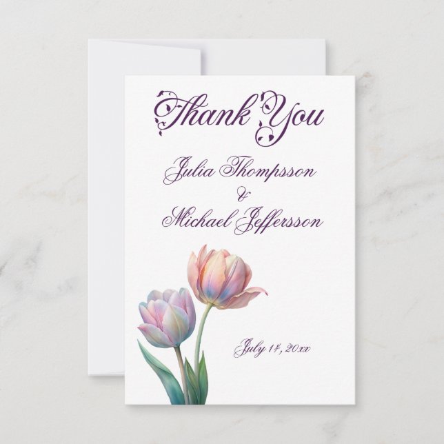 Carte De Remerciements Ambiance romantique et poétique Pastel Tulips (Devant)