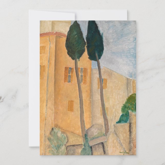 Carte De Remerciements Amedeo Modigliani - Cyprès et maisons à Cagnes (Devant)