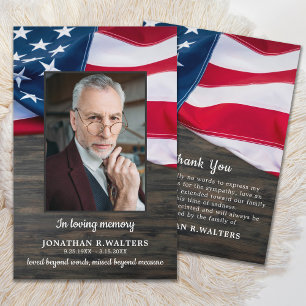 Carte De Remerciements American Flag Photo Memorial Funérailles militaire