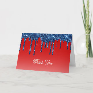 Carte De Remerciements Americana Red Blue Glitter Drip