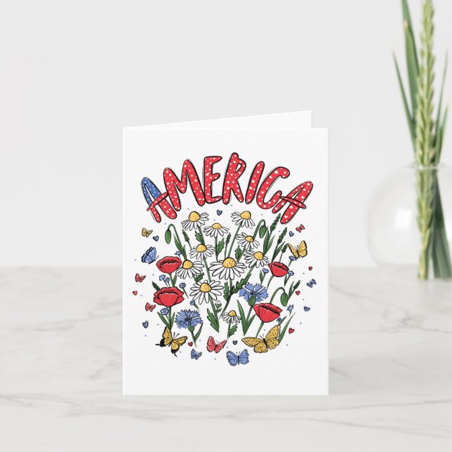 Carte De Remerciements Amérique Florale 4 juillet patriotique (Devant)