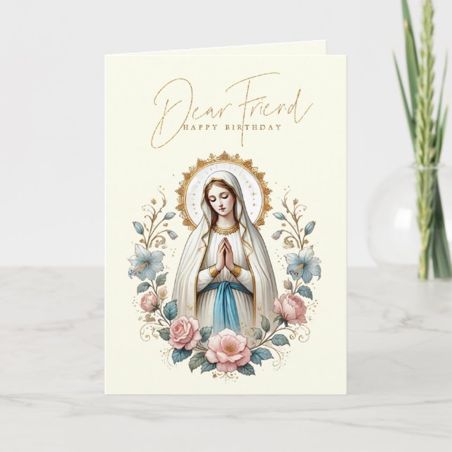 Carte De Remerciements AMI Joyeux anniversaire Floral Religieux (Devant)