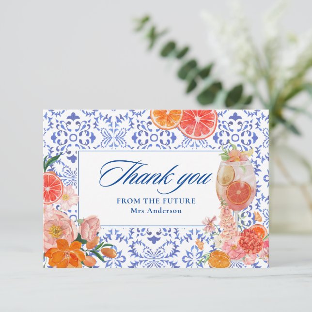 Carte De Remerciements Amour au premier spritz orange nuptiale douche (Debout devant)