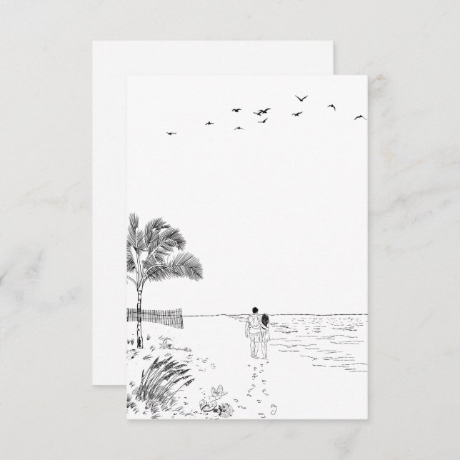 Carte De Remerciements Amour côtier Plage de sable Ligne minimale Mariage (Devant / Derrière)