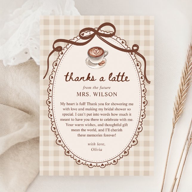 Carte De Remerciements Amour en Infusion Gingham Café Shower Nuptial (Créateur téléchargé)