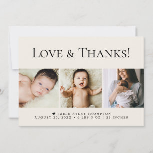 Carte De Remerciements Amour et remerciements 3 Photos Bébé Beige Naissan